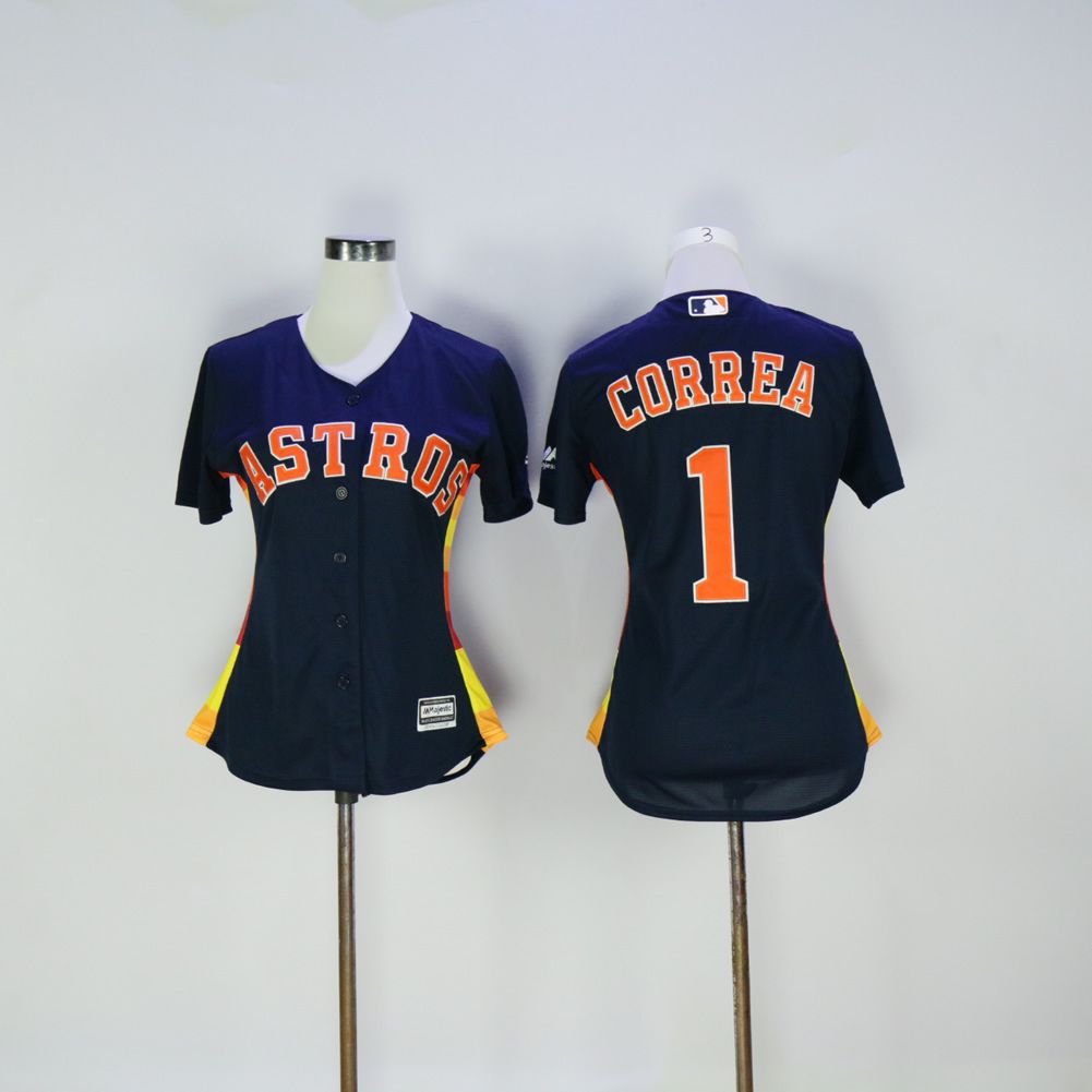 Women Houston Astros #1 Correa Blue MLB Jerseys
